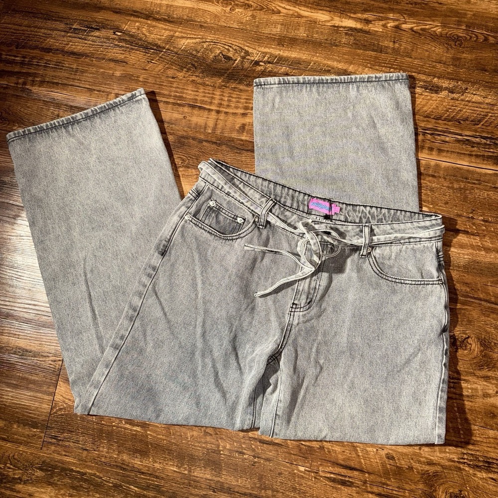 Edikted Light Grey Wide Leg Baggy Jeans Women's Large NEW